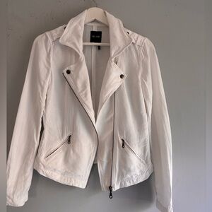 NIC+ZOE White Linen Blend Moto Jacket XS Asymmetrical Zip Lightweight